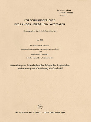cover image of Herstellung von Schmelzphosphat-Dünger bei hygienischer Aufbereitung und Vernichtung von Stadtmüll